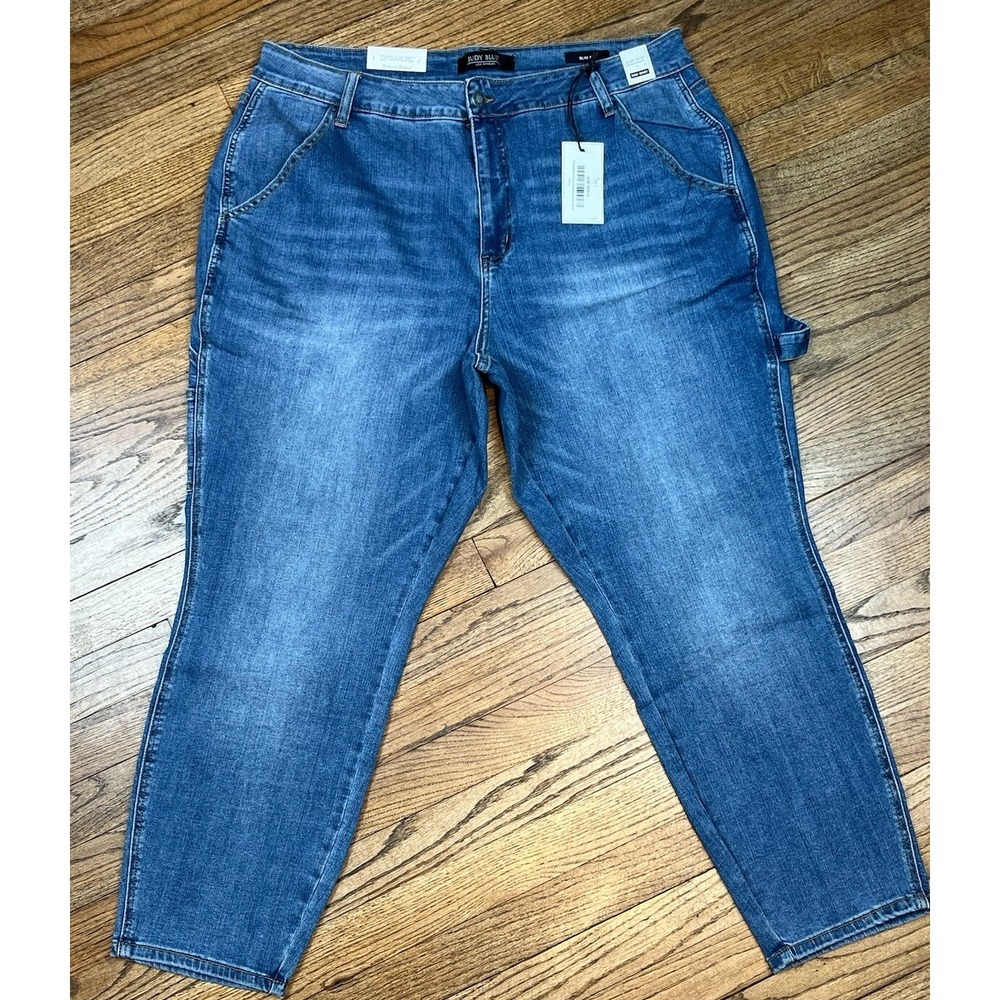 NWT Judy Blue Slim Fit Distressed Denim Blue Stretch Waist Carpenter Jeans‎ 20W